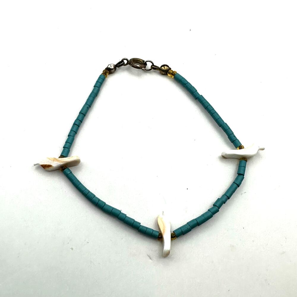 Blue Bead White Dove Bird Bracelet Boho Bohemian Western Jewelry